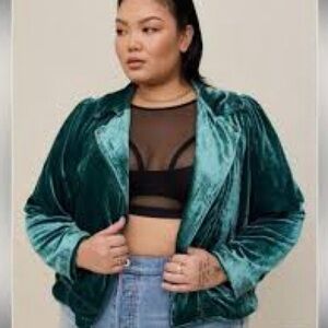 (0065) NWT Torrid velvet moto bomber jacket 0 Large teal